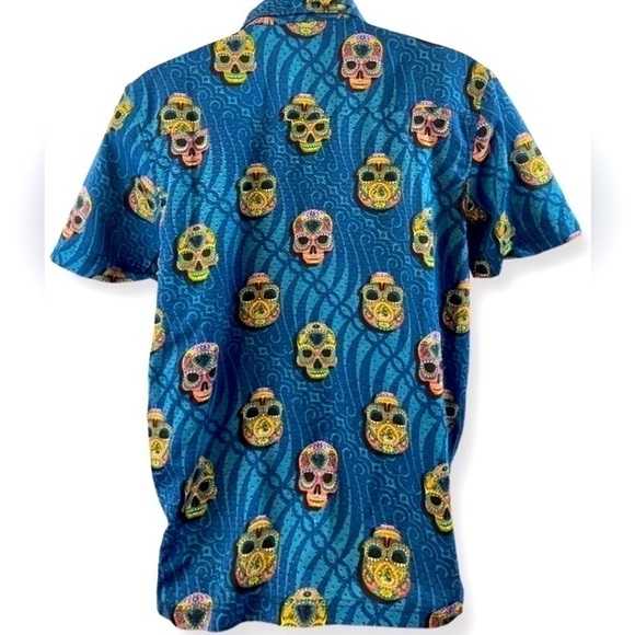 ONE Resolution Men’s Tropical Skull Print Teal Button Down Shirt Size M - Picture 2 of 6